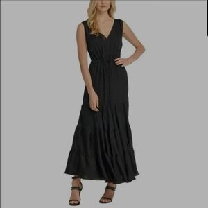 DKNY Elegant Black Tiered Maxi Dress